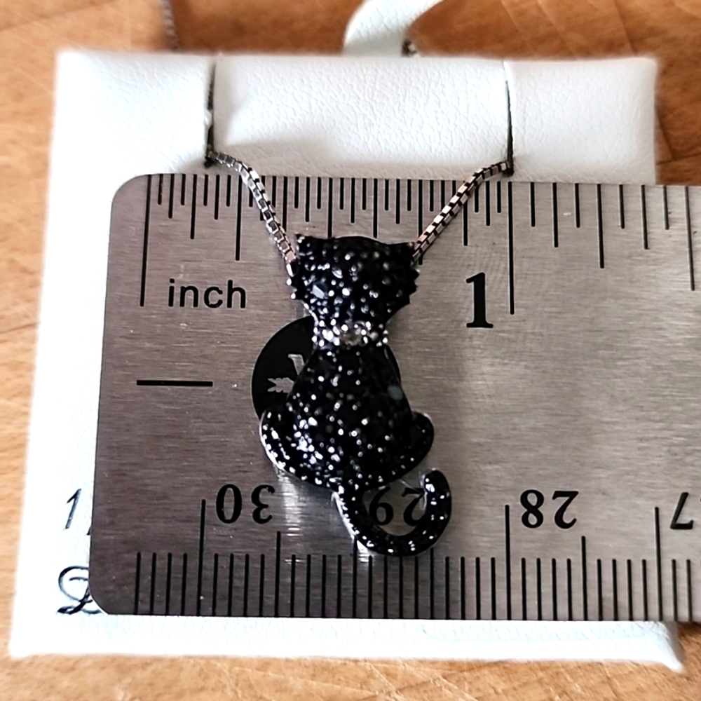 0.25ct Black Simulated Diamond Cat Pendant 14K White Gold Plated Sterling Silver